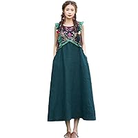Chinese Traditional Dress National Sleeveless Cotton Linen Flower Embroidery Elegant a-line