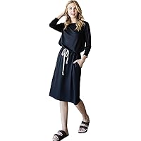 Solid 2 Tone Waist String Dress (Large) Navy