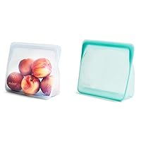 Stasher Reusable Silicone Storage Bags, Food Storage Containers, Microwave and Dishwasher Safe, Leak-free, Stand Up - Mid (Clear) and Mega (Aqua)