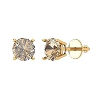 1.50 ct Round Cut Solitaire Genuine Yellow Moissanite Pair of Designer Stud Earrings Solid 14k Yellow Gold Screw Back