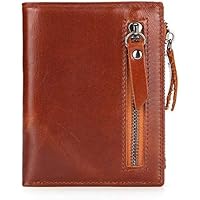 Wallet for Men Unforesightful Wallet Men's Retro Top Layer Leather Wallet Dual Zip Coin Pocket Calf Leather Vertical Wallet (Color, Brown, Size, S),Brown,Small