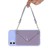 Ultra Slim Case for iPhone 11 Solid Color PU + TPU Handheld Protective Case with Wallet & Lanyard Phone Back Cover (Color : Purple)