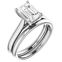 10K Solid White Gold Handmade Engagement Ring 3 CT Emerald Cut Moissanite Diamond Solitaire Wedding/Bridal Ring for Women/Her Promise Rings Set
