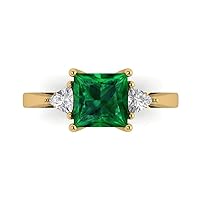Clara Pucci 2.40 carat Princess cut 3 stone Solitaire Genuine Simulated Emerald Proposal Wedding Anniversary Bridal Ring 18K Yellow Gold