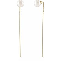 14ct Yellow Gold Polished White Freshwater Cultured Pearl Threader Earring Jewelry for Women