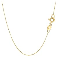 14K Yellow or White or Rose/Pink Gold 0.60mm Shiny Classic Box Necklace Chain For Pendants and Charms for Women and Girls with Spring Ring Clasp (13