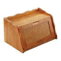 Honey Oak Finish Large Bamboo Wooden Bread Box and Storage Container Box with Rattan Lid - 16