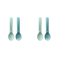 Itzy Ritzy Silicone Spoon & Fork Set; Baby Utensil Set Features A Fork and Spoon with Looped, Braided Handles; Made of 100% Food Grade Silicone & BPA-Free; Ages 6 Months and Up, Mint (Pack of 2)