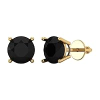 Clara Pucci 2.9ct Round Cut Solitaire Natural Black Onyx Unisex Pair of Stud Earrings 14k Yellow Gold Screw Back conflict free Jewelry