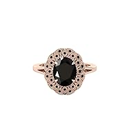 2 CT Black Onyx Ring Oval Natural Black Onyx Wedding Ring Beautiful Floral Flower Nature Inspired Ring Halo Black Spinal Gift for Love