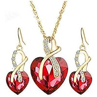 Gift! Gold Plated Jewelry Sets For Women Crystal Heart Necklace Earrings Jewellery Set Bridal Wedding Accessories