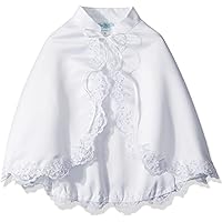 White Satin Cape with Lace Trim and Beads - First Communion Bolero for Girls, Flower Girl Sweater for Wedding