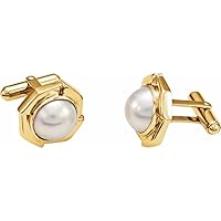 14k Yellow Gold 12mm Mabé Cultured Pearl Men Gents Cuff Links Pair