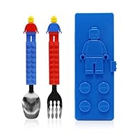 Brick Spoon and Fork with Case for Kids. Blue or Red for Case.