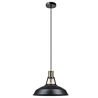 Globe Electric Cleverly Exposed Robin 1-Light Plug-in or Hardwire Pendant, Satin Finish, Antique Brass Accents, 15ft Black Woven Fabric Cord, in-Line On/Off Rocker Switch 65712, 180