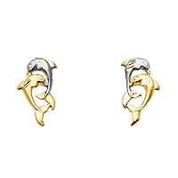 14k Yellow Gold and White Gold Dolphin Post Earrings 10x18mm Jewelry Gifts for Women