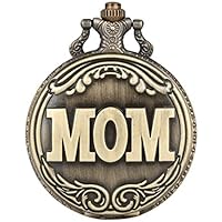 Commemorative Words Mom Series Pocket Watch for Women Bronze Pendant Watch Link Chain Quartz Pocket Watches