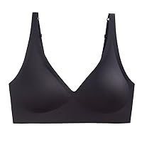 Deep V Bras for Women No Underwire Seamless Bralettes for Women Plunge T Shirt Bra Softly Padded with Extender - Black, L