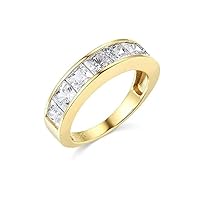 Princess Cut Cubic Zirconia Wedding Anniversary Band Ring For Womens & Girls 14k Yellow Gold Plated 925 Sterling Silver.
