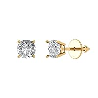 0.4ct Round Cut Solitaire White Created Sapphire Unisex Stud Earrings 14k Yellow Gold Screw Back conflict free Jewelry