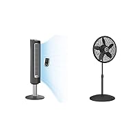 Lasko 2519 3-Speed Wind Tower Fan with Remote Control, 38 Inch, Gray & Oscillating Pedestal Fan, Adjustable Height, 3 Speeds, for Bedroom, Living Room, Home Office and College Dorm Room, 18