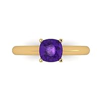 Clara Pucci 1.1 ct Cushion Cut Solitaire Purple Amethyst Classic Anniversary Promise Engagement ring Solid 18K Yellow Gold for Women