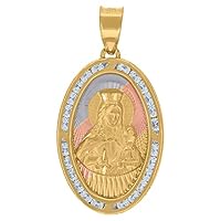10k Tri color Gold Unisex CZ Cubic Zirconia Simulated Diamond Textured Santa Barbara Religious Oval Charm Pendant Necklace Jewelry for Women