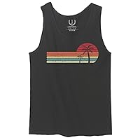 Vintage Retro Sunset Beach Graphic Palm surf Tree Vacation Tropical Summer Men's Tank Top