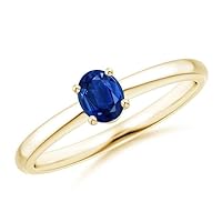 Oval Shape Blue Sapphire Solitaire Ring 925 Sterling Silver 18k Yellow Gold September Birthstone Gemstone Jewelry Wedding Engagement Women Birthday Gift