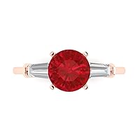 2.1 ct Round Baguette Cut 3 stone Solitaire Simulated Ruby Accent Anniversary Promise Engagement ring 18K Rose Gold