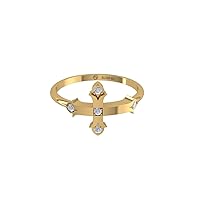 0.06ct Diamond Cross Ring in 925 Sterling Silver with Gold Plating April Birthstone Rings Valentine Anniversary Birthday Jewelry Gifts for Women Girls