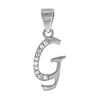 Dainty 1/2 inch 14k White Gold Diamond Stylized Block Alphabet Initial Pendant Necklace for Women 1/10 ct. High Polished 18 inch Cable Chain