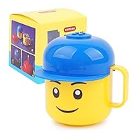 OXFORD Brick Figure Face Plastic Mug Cup with Handle and Cap Lid (Blue Cap)