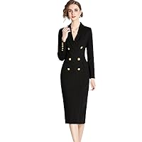 Double Breasted Buttons Office Blazer Dress Woman Stylish Long Sleeve Slim Straight Dresses Autumn Party Robe