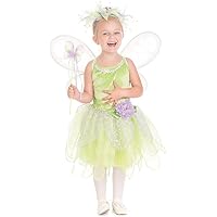 Little Adventures Tinkerbell Fairy Costume Dress with Wings, Halo, and Wand Set - Machine Washable Dress Up