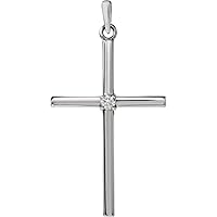 925 Sterling Silver 30.4x16.3mm Diamond Polished .03 Dwt Diamond Religious Faith Cross Pendant Necklace Jewelry for Women