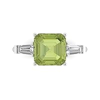 3.6 ct Asscher Baguette cut 3 stone Solitaire W/Accent Natural Peridot Anniversary Promise Engagement ring 18K White Gold