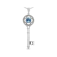 Solid 14k White Gold Key to my Heart Clover Key Pendant Necklace