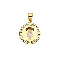 14k Yellow Gold CZ Cubic Zirconia Simulated Diamond Enamel Girl Pendant Necklace 15x21mm Jewelry Gifts for Women
