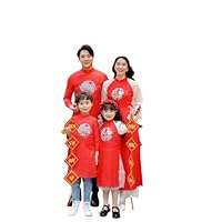 Family Red/White Ao Dai Set |Vietnamese Modernized and Traditional Long Dress | Ao Dai Cach Tan | Lunar New Year