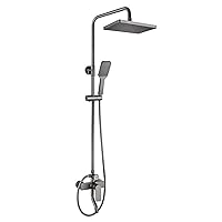 Bathroom Shower High Pressure Rainfall Shower Head/Handheld Shower Combo with Holder and Hose, Adjustable Anti-Leak Shower Faucet Set, Copper, Grey