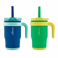reduce 14oz Coldee Tumbler with Handle for Kids Leakproof Insulated Stainless Steel Mug with Lid & Straw –Spill Proof Chew-Resistant Straw 2 Pack