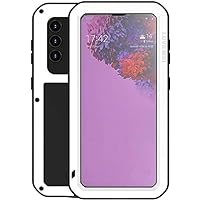 LOVE MEI for Samsung Galaxy S21 Case, Outdoor Heavy Duty Rugged Full Body Protection Case Military Armor Bumper Aluminum Metal Shockproof Case with Tempered Glass for Galaxy S21 5G (White)