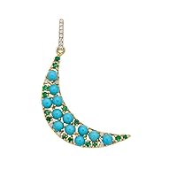 Beautiful Crescent Moon Diamond Turquiose Emerald 925 Sterling Silver Charm Pendant