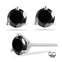 0.11 Cts of 2.50-3.00 mm AA Round Black Diamond Stud Earrings in 14K White Gold