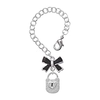 Plated Hammered Lock with Heart - Black Bow Charm Accessory for Tumblers and Thermal Cups
