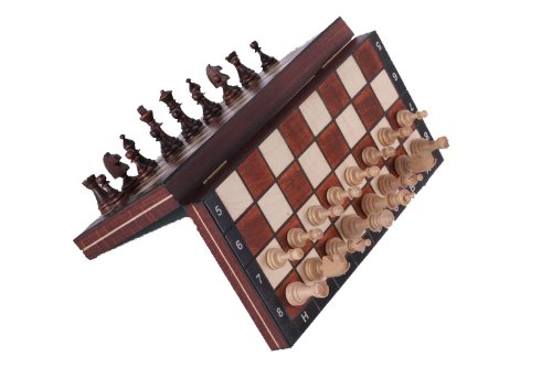 Wooden Magnetic Travel Chess Set with Mahgany Chess Board and Storage Compartment