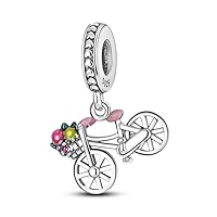 PULABO Silver Color Charms Bracelet Necklace Flower Bicycle Silver Pendant Charms Bead Women Fine Jewelry Creative
