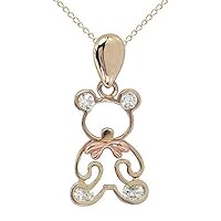 0.20 CT Round Cut Created Diamond Teddy Bear Pendant Necklace 14K Yellow Gold Over