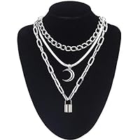 TGBN Creativity Chain Necklace Neck Chains Lock Pendant Supplies For Women Punk Padlock Goth Accessories,silver color